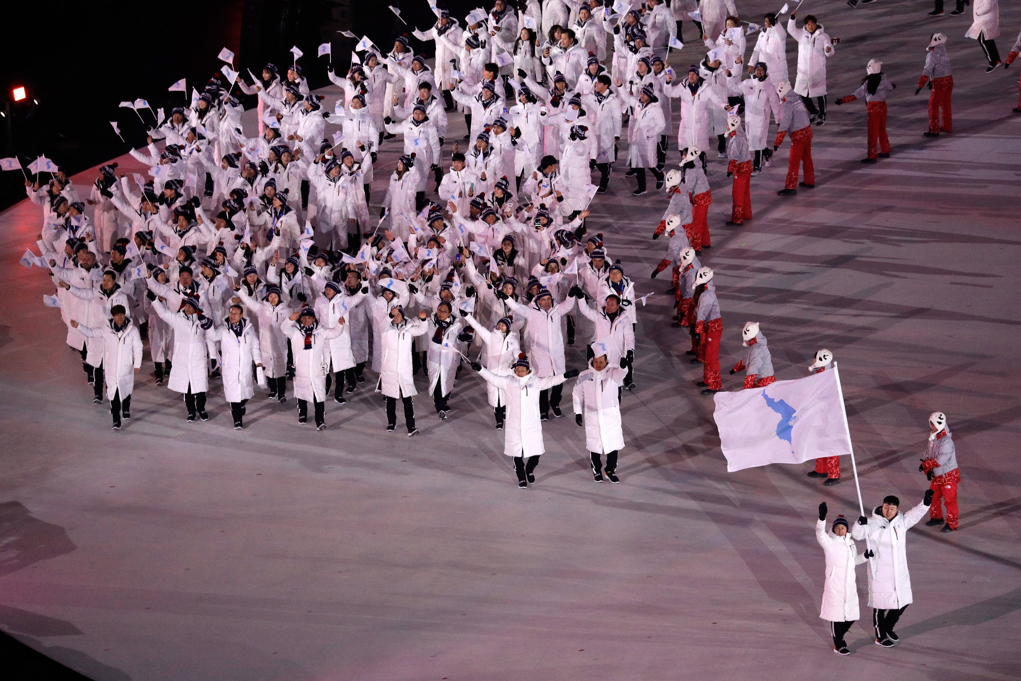 The North Korean and South Korean Olympic teams entered the Pyeongchang 2018 Opening Ceremony under a Korean Unification Flag, but the North Korean NOC was this month suspended by the IOC after failing to send athletes to Tokyo 2020 ©Getty Images