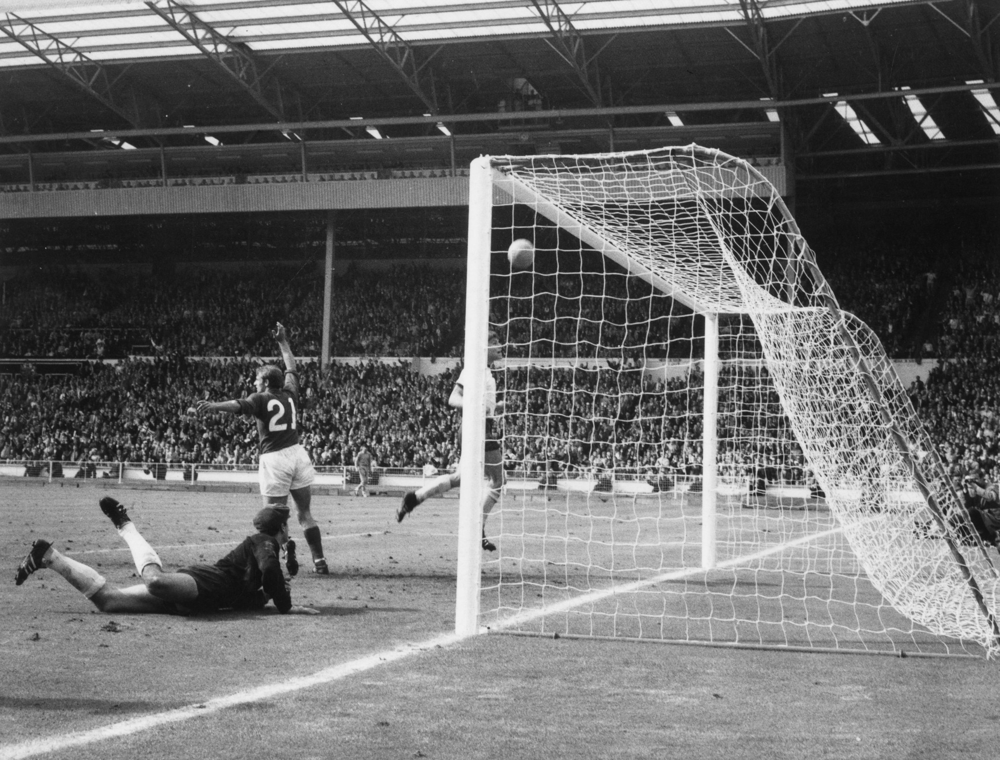 Roger Hunt celebrated England's Geoff Hurst's second goal against West Germany, which was adjudged to have crossed the line ©Getty Images