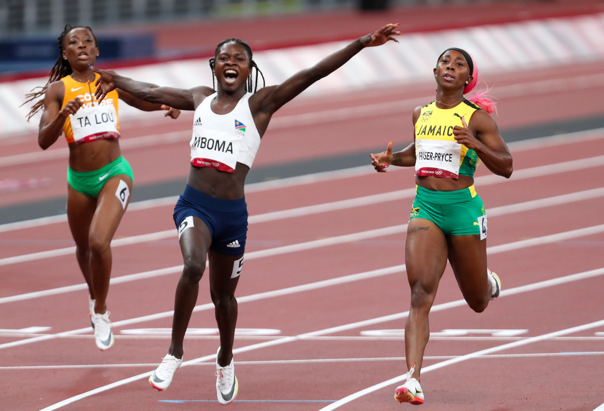 Christine Mboma, centre, won silver in the women's 200m at Tokyo 2020, but admitted her and Beatrice Masilingi's bans from the 400m were 