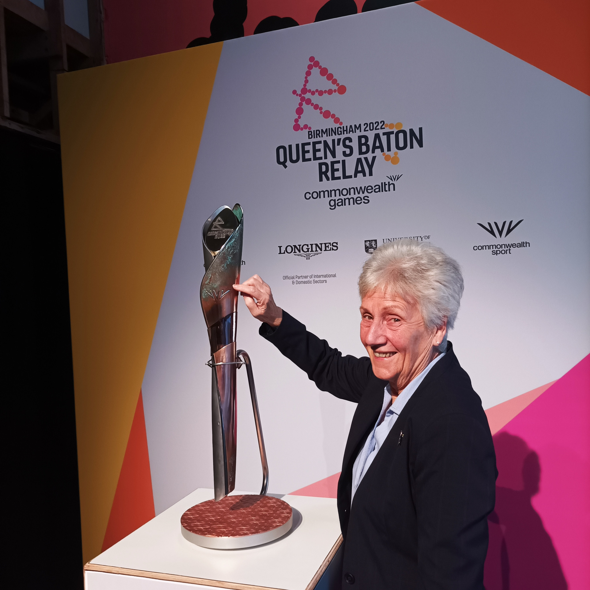 The Birmingham 2022 Baton - seen here being inspected by Commonwealth Games Federation President Dame Louise Martin - has been unveiled ©Philip Barker