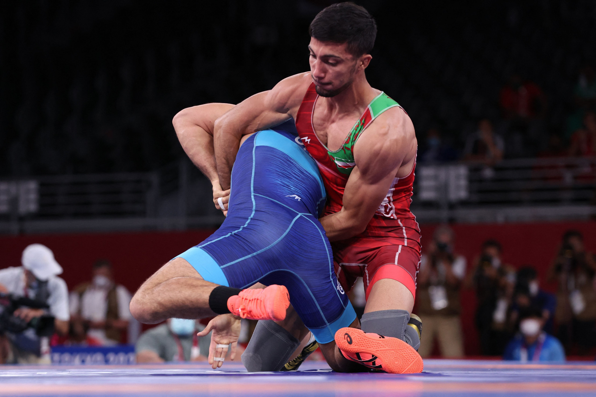 Mohammadreza Abdolhamid Geraei, red, clinched the Greco-Roman 67kg Olympic gold at Tokyo 2020 ©Getty Images