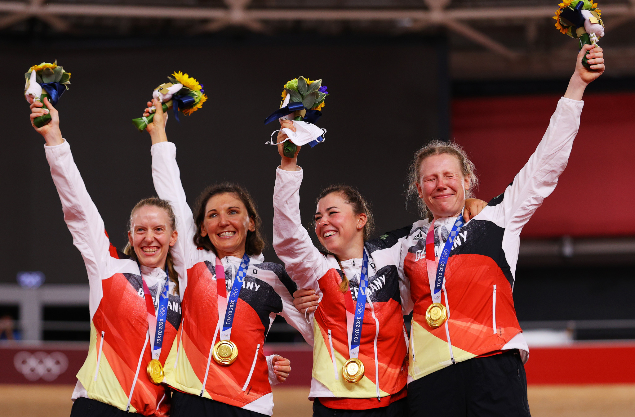 Three of Germany's four riders in the women's team pursuit added a European gold to their Olympic title ©Getty Images
