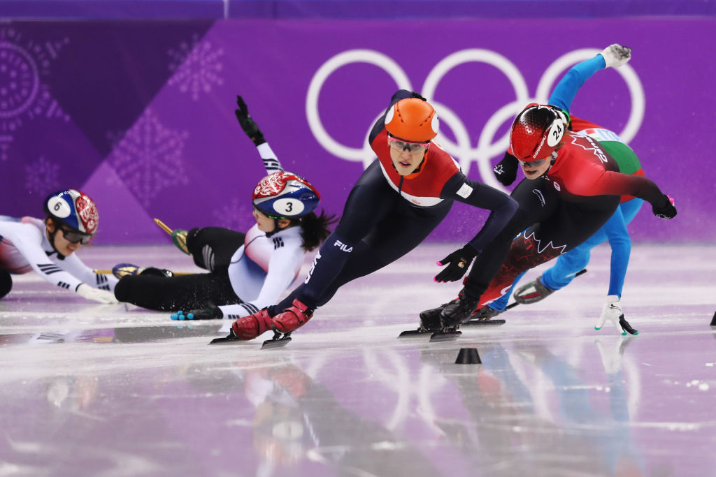 Shim Suk-hee and Choi Min-jeong crashed in the 1,000m final at the 2018 Winter Olympics in Pyeongchang ©Getty Images