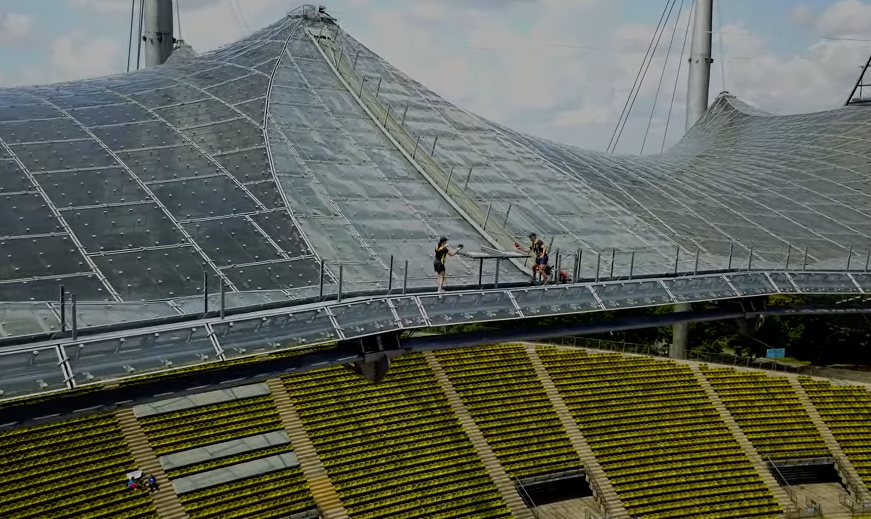 Sabine Winter and her father played able tennis on the roof of the Olympic Stadium in Munich ©Munich 2022