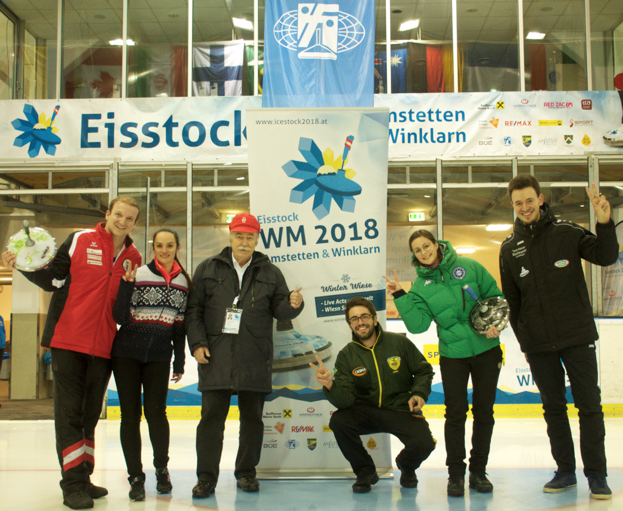 Manfred Schäfer, third from left, led the International Federation Icestocksport for 21 years ©IFI