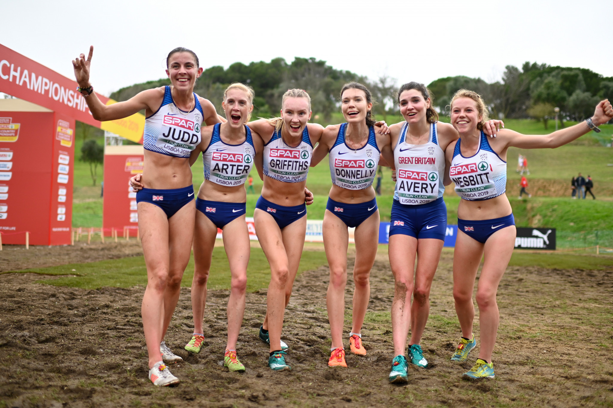 British athletes dominate the start lists at the opening World Athletics Cross Country Tour event of the season, with Charlotte Arter, second left, Kate Avery, second right, and Jenny Nesbitt, far right, all expected to vie for victory ©Getty Images