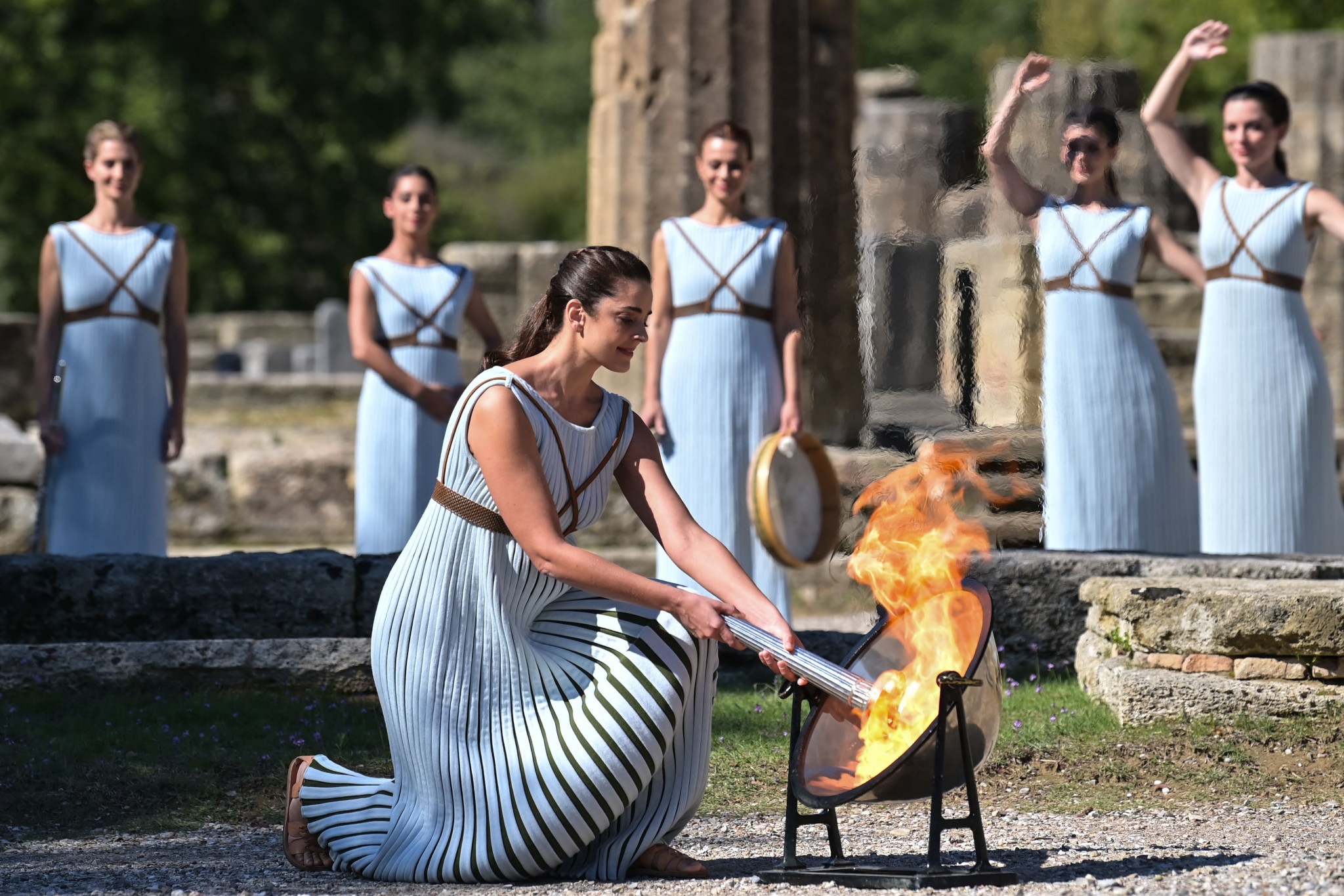 The Flame for Beijing 2022 was lit at Ancient Olympia in an event attended by Greek President Katerina Sakellaropoulou ©Getty Images
