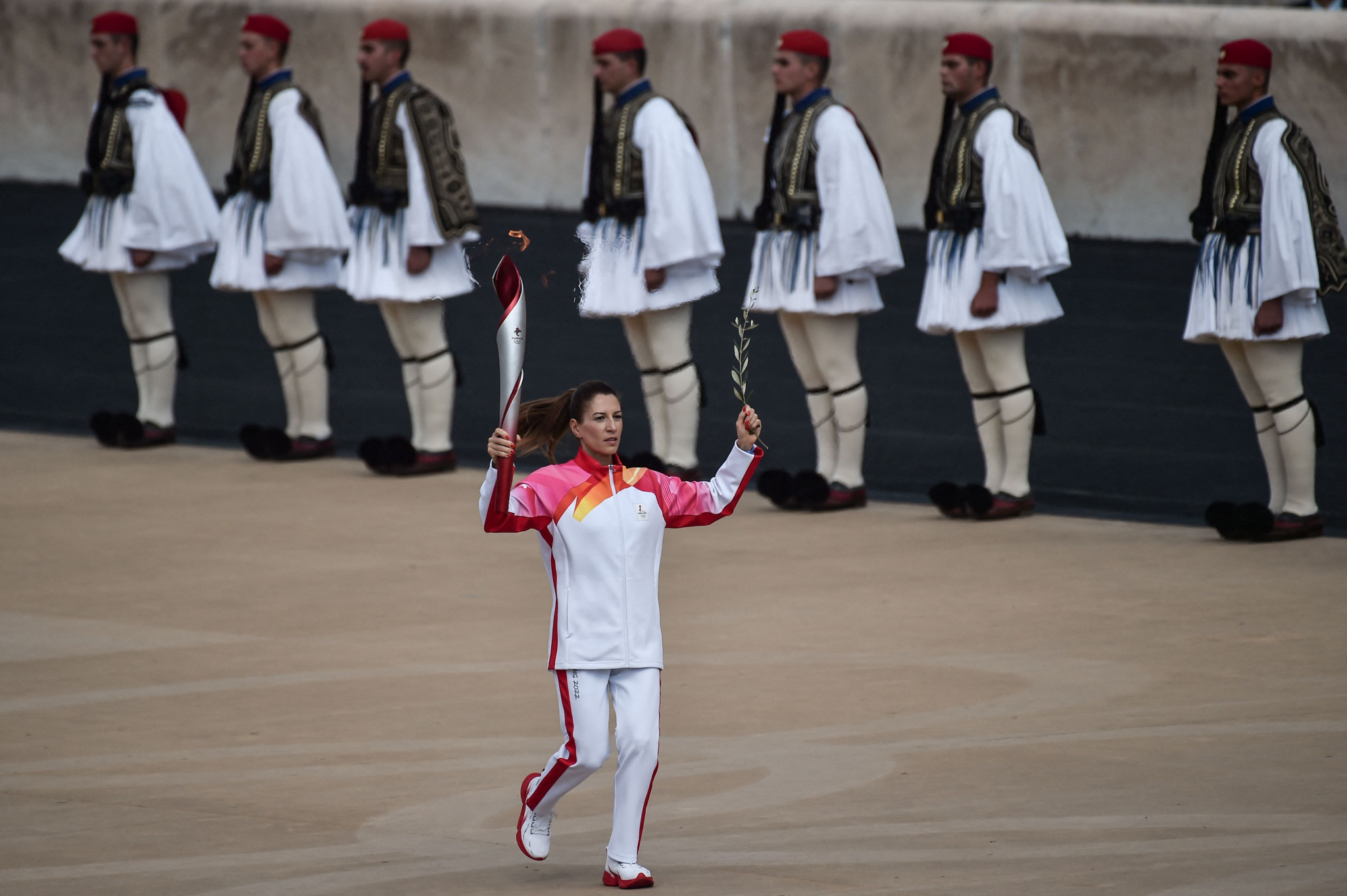 Paraskevi Ladopoulou was the last of three Torchbearers at the Panathenaic Stadium ©Getty Images