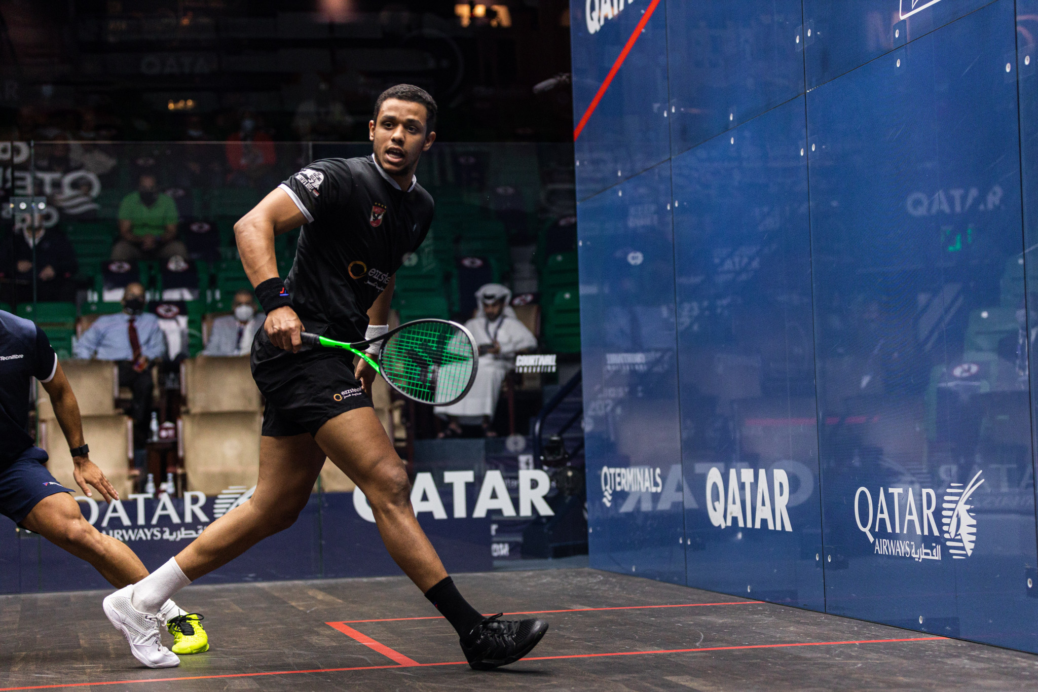 Mostafa Asal was two games up when his opponent retired hurt ©PSA