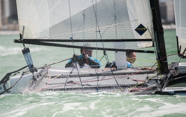 Defending champions Billy Besson and Marie Riou of France overcame testing conditions to win the opening race of the Nacra 17 World Championships in Clearwater Beach in Florida ©World Sailing