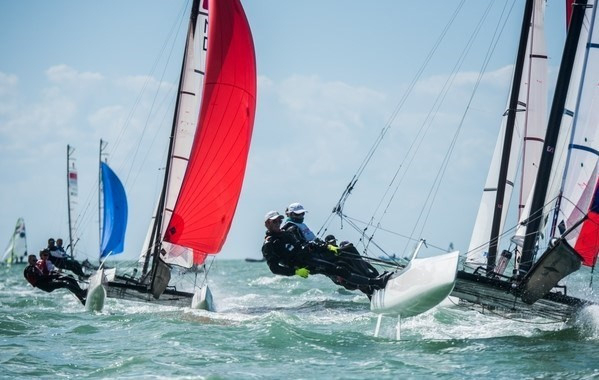 The weather made the opening day of the Nacra 17 and 49er World Championships a challenging one