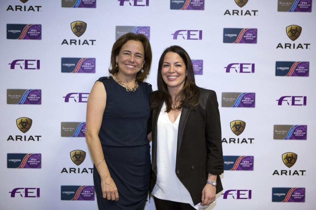 Beth Cross (left), founder and chief executive of Ariat International, and Lisa Lazarus (right), chief of business development and strategy at the International Equestrian Federation, at the agreement signing  ©FEI/Dirk Caremans