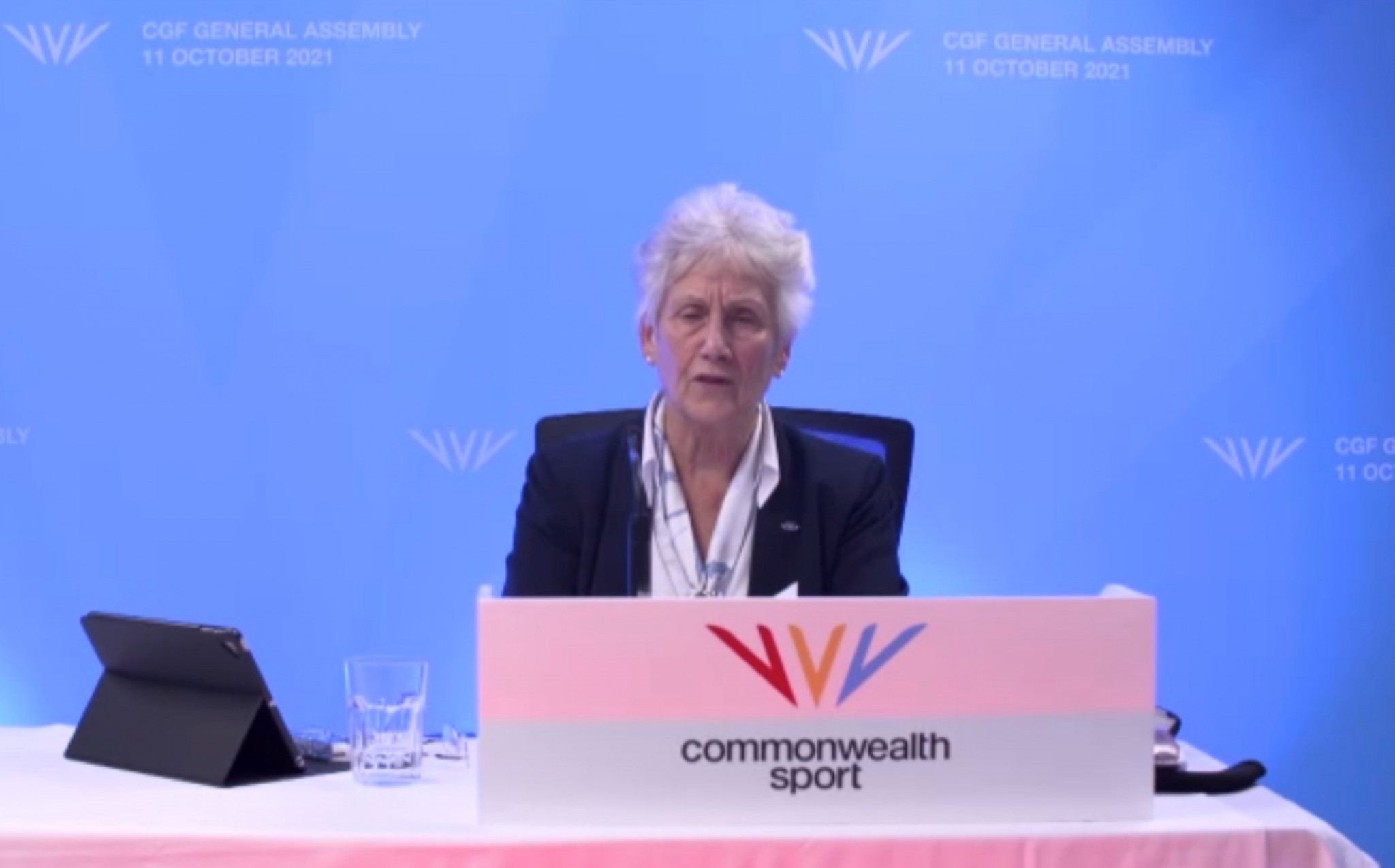 Commonwealth Games Federation President Dame Louise Martin speaks during the organisation's virtual General Assembly, held earlier this month ©ITG