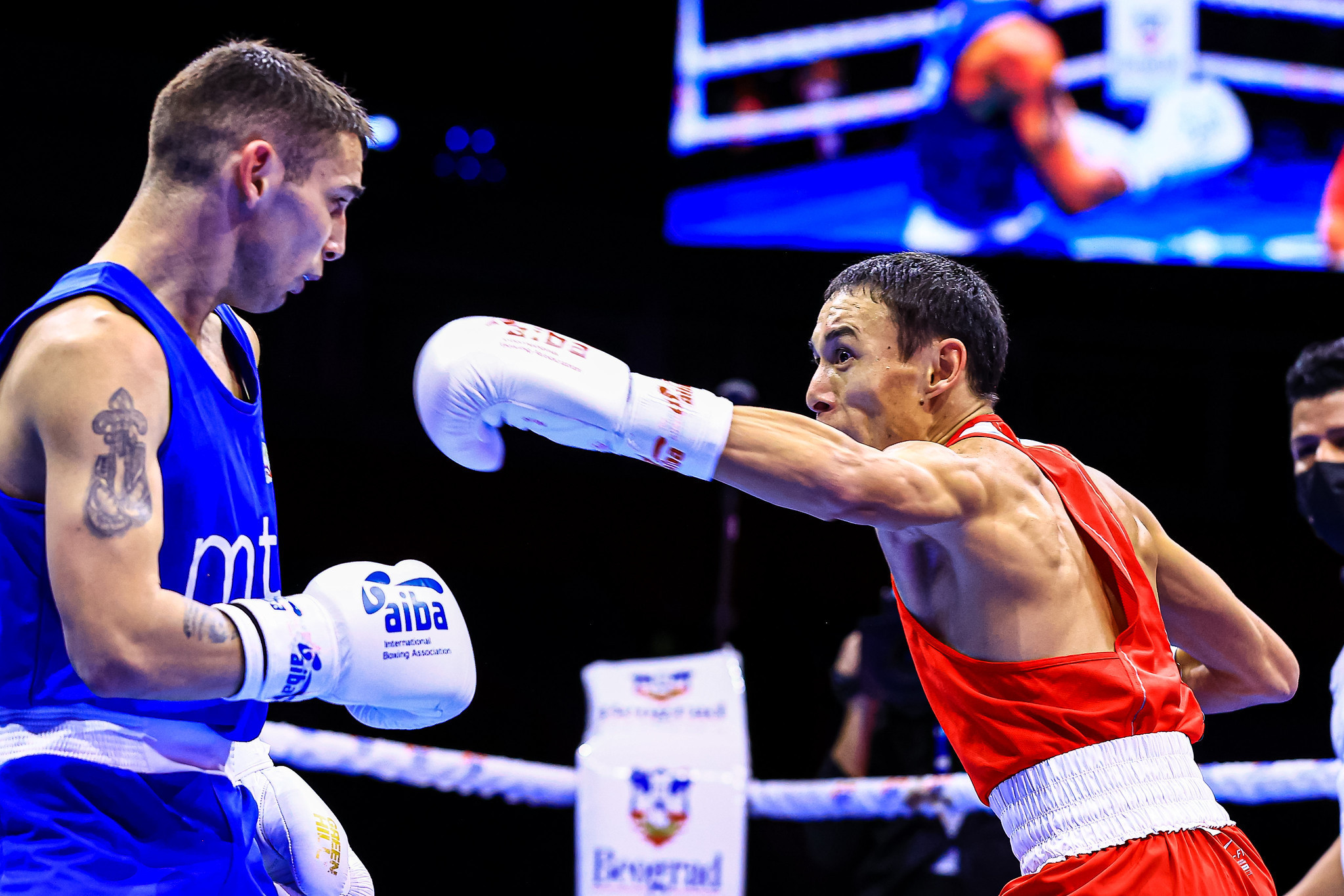 Kazakhstan's Temirtas Zhussupov defeated Omer Ametovic of Serbia today ©AIBA
