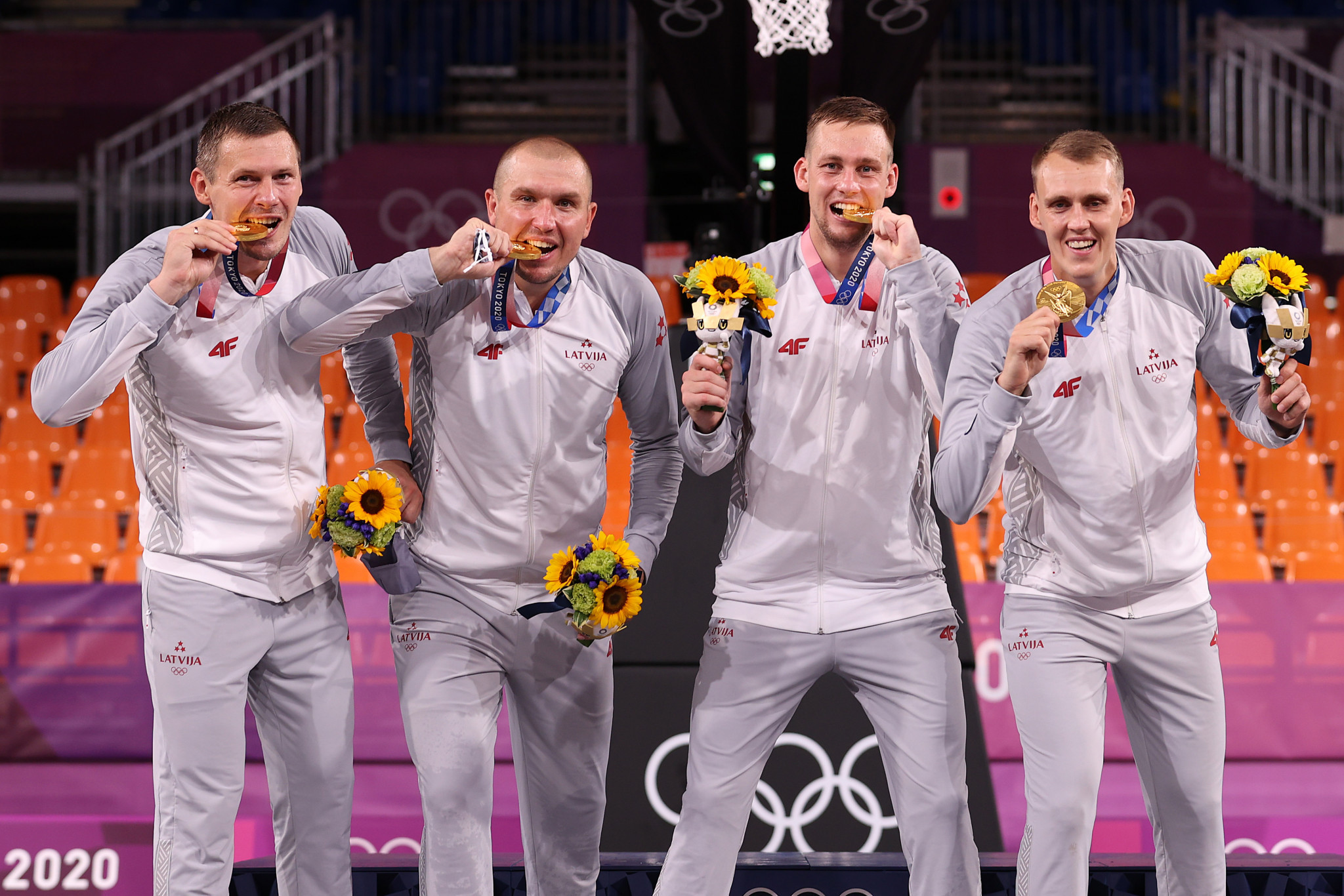 Latvia's gold-medal winning quartet from the 3x3 basketball at Tokyo 2020 competed together for Riga at the 3x3 World Tour Abu Dhabi Masters ©Getty Images 