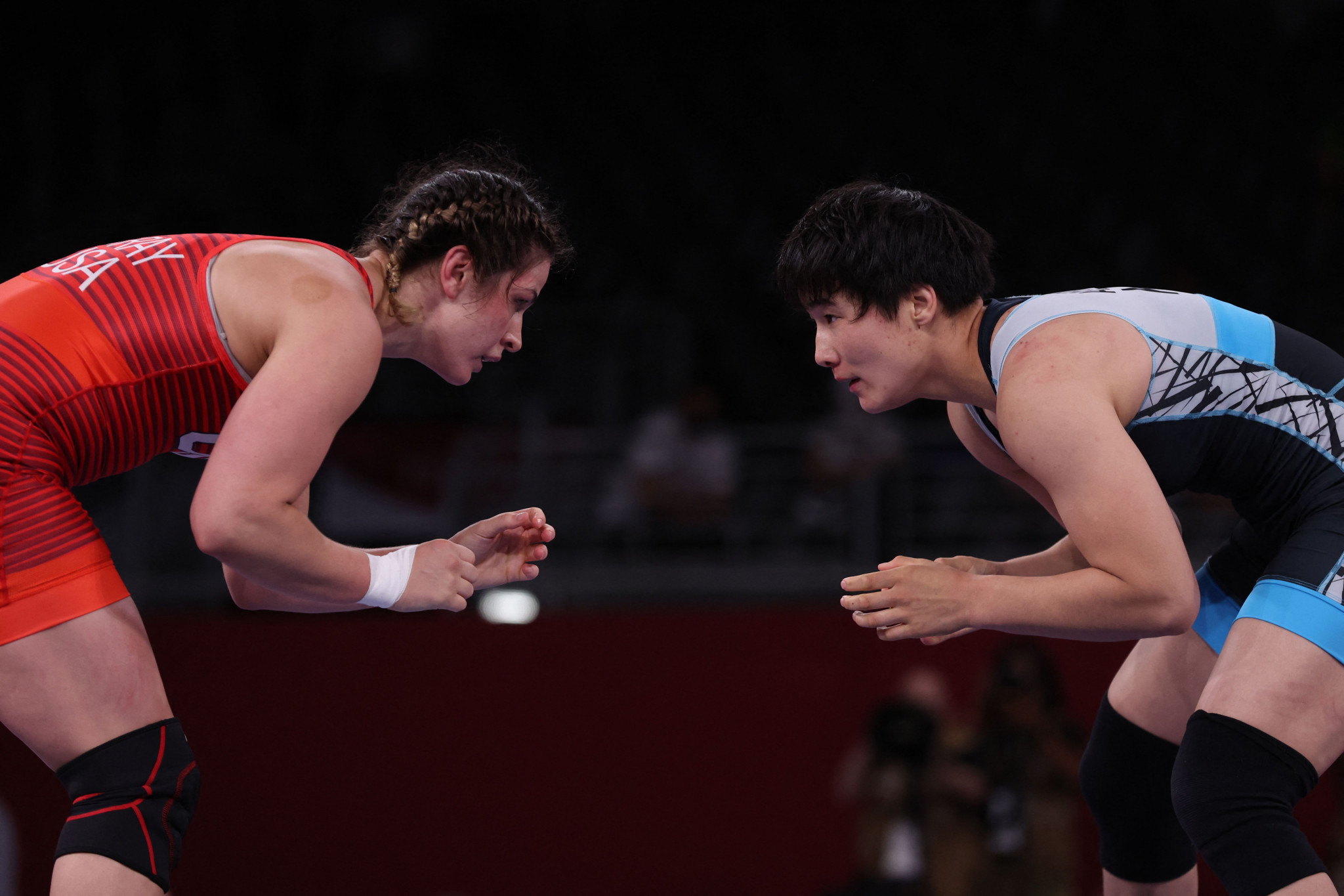 Aiperi Medet Kyzy, right, is a favourite for the UWW Under-23 World Championships as she impressed at Tokyo 2020 ©Getty Images