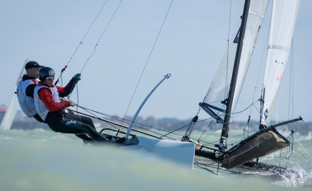 The French Nacra 17 teams survived a protest when organisers ruled in their favour
