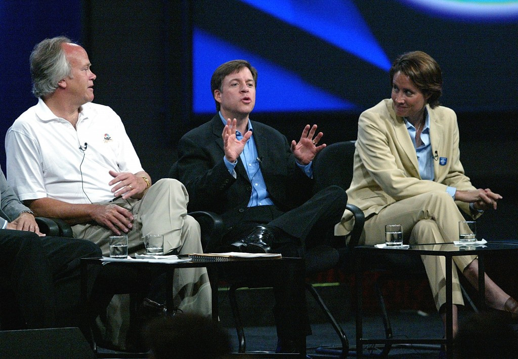 Bob Costas, centre, has been working on the Olympic Games for NBC since Seoul 1988, including Athens 2004 ©Getty Images