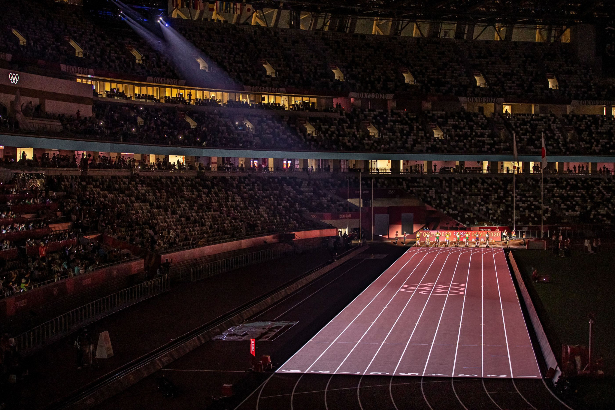 Projections were used prior to the 100m athletics finals at Tokyo 2020 ©Getty Images