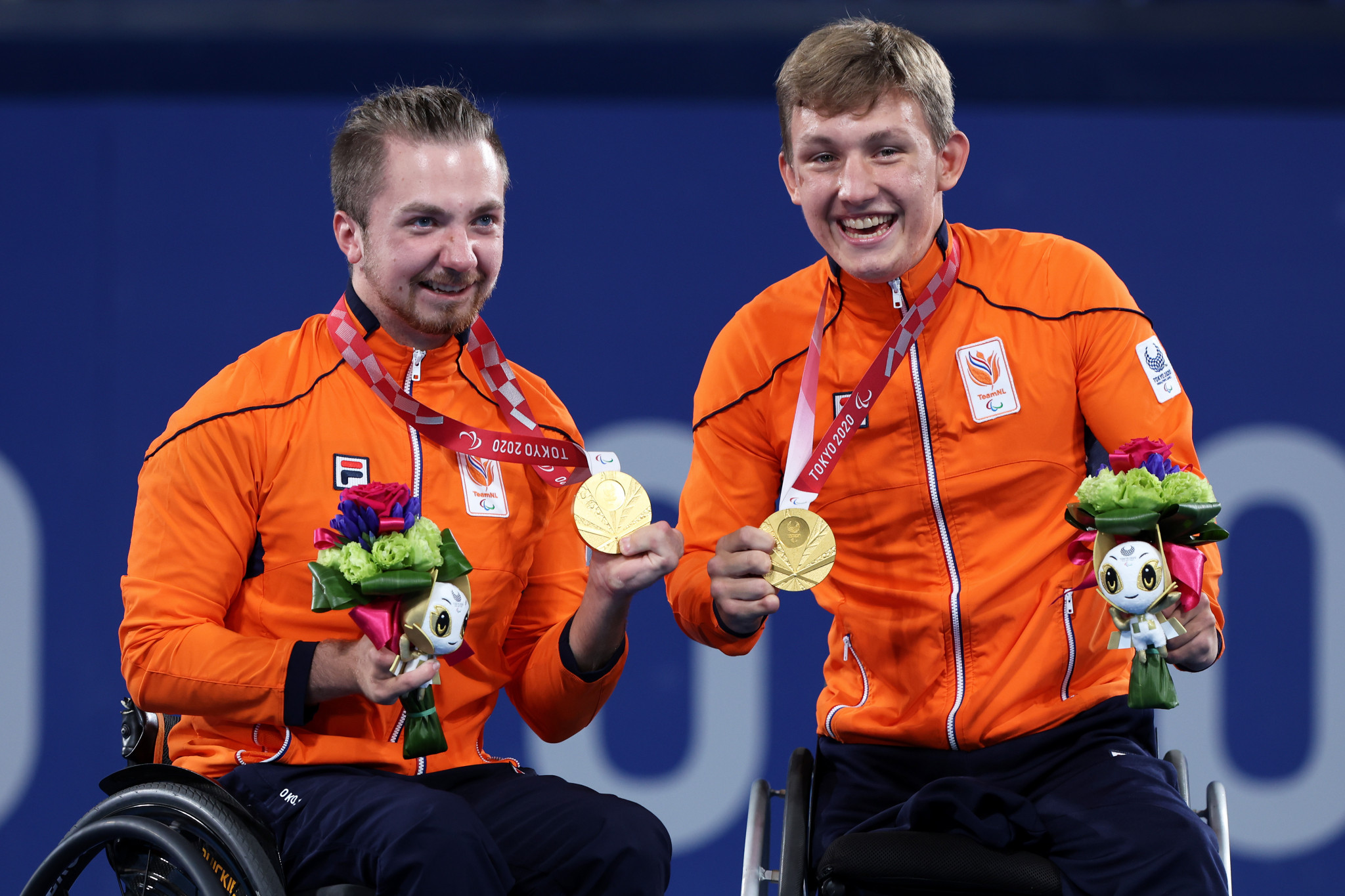 Sam Schroder, left, and Neil Vink followed up their Tokyo 2020 quads doubles gold medal with victory at the NEC Wheelchair Tennis Masters ©Getty Images