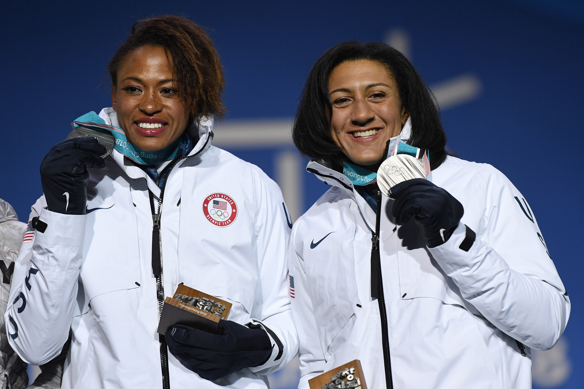 Lauren Gibbs, left, and Elana Meyers Taylor, right, won silver in the two-woman bobsleigh at the Pyeongchang 2018 Winter Olympics ©Getty Images
