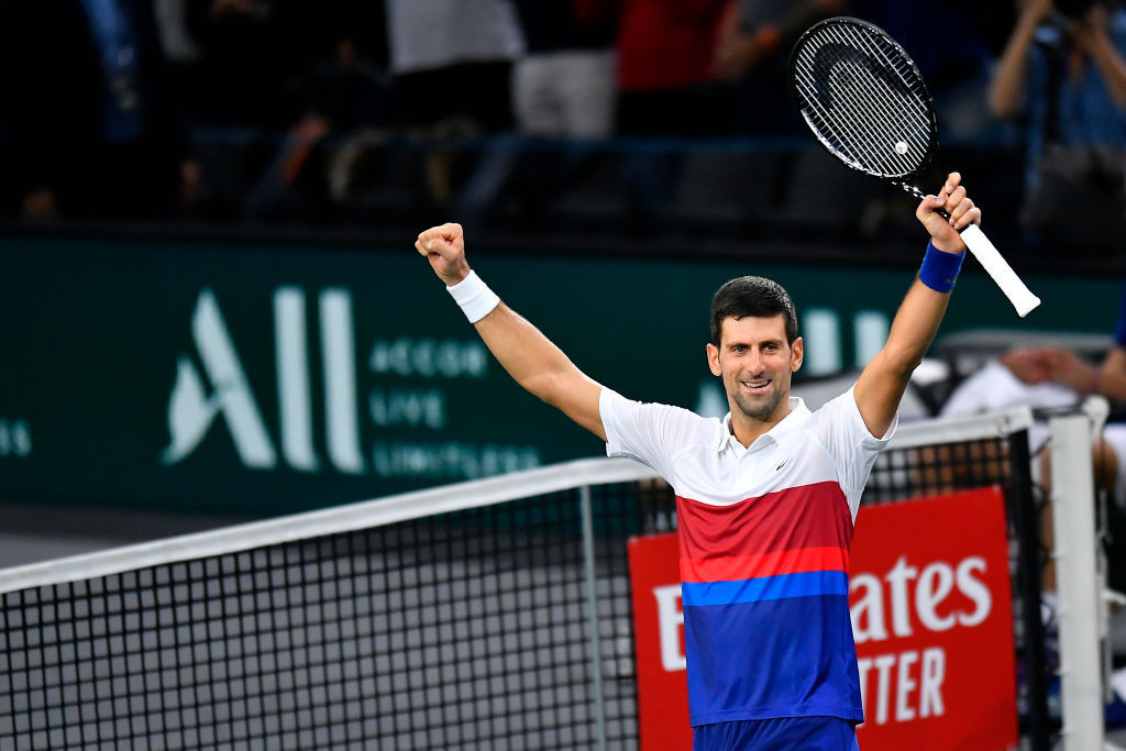 Novak Djokovic hails a record-breaking victory at the ATP Paris Masters event Djokovic wins on return to tennis at ATP Paris Masters ©Getty Images