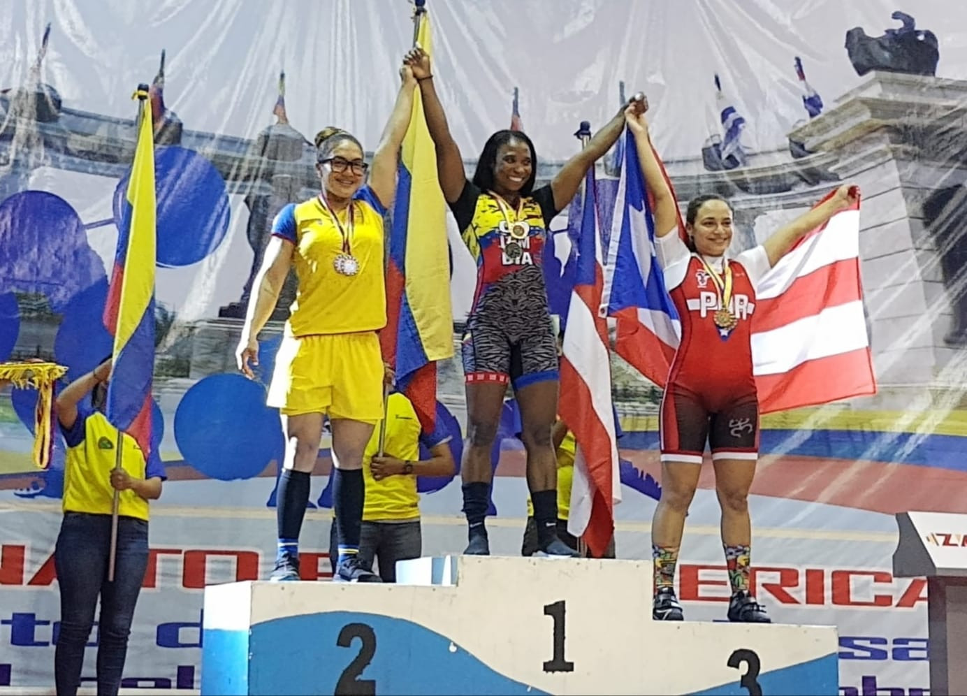 The podium for the women's 59kg category at the Pan American Championships in Guayaquil ©PAWF 