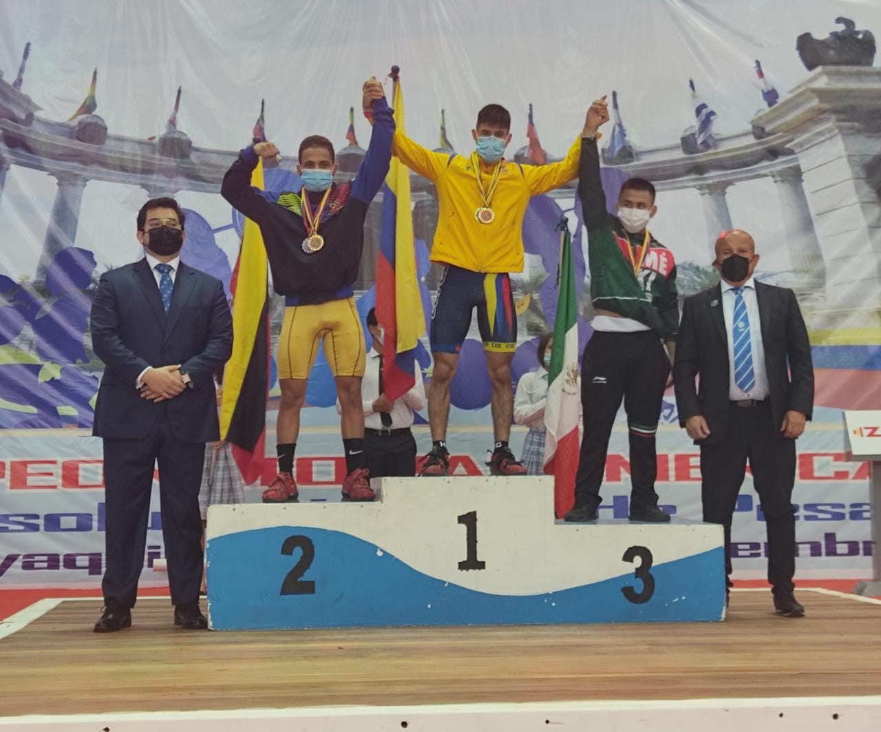The podium for the men's 55kg category at the Pan American Weightlifting Championships ©PAWF 