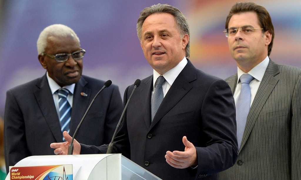 Vitaly Mutko, centre, pictured with former IAAF President Lamine Diack, left, has claimed they have undertaken huge work to improve their anti-doping procedures ©Getty Images