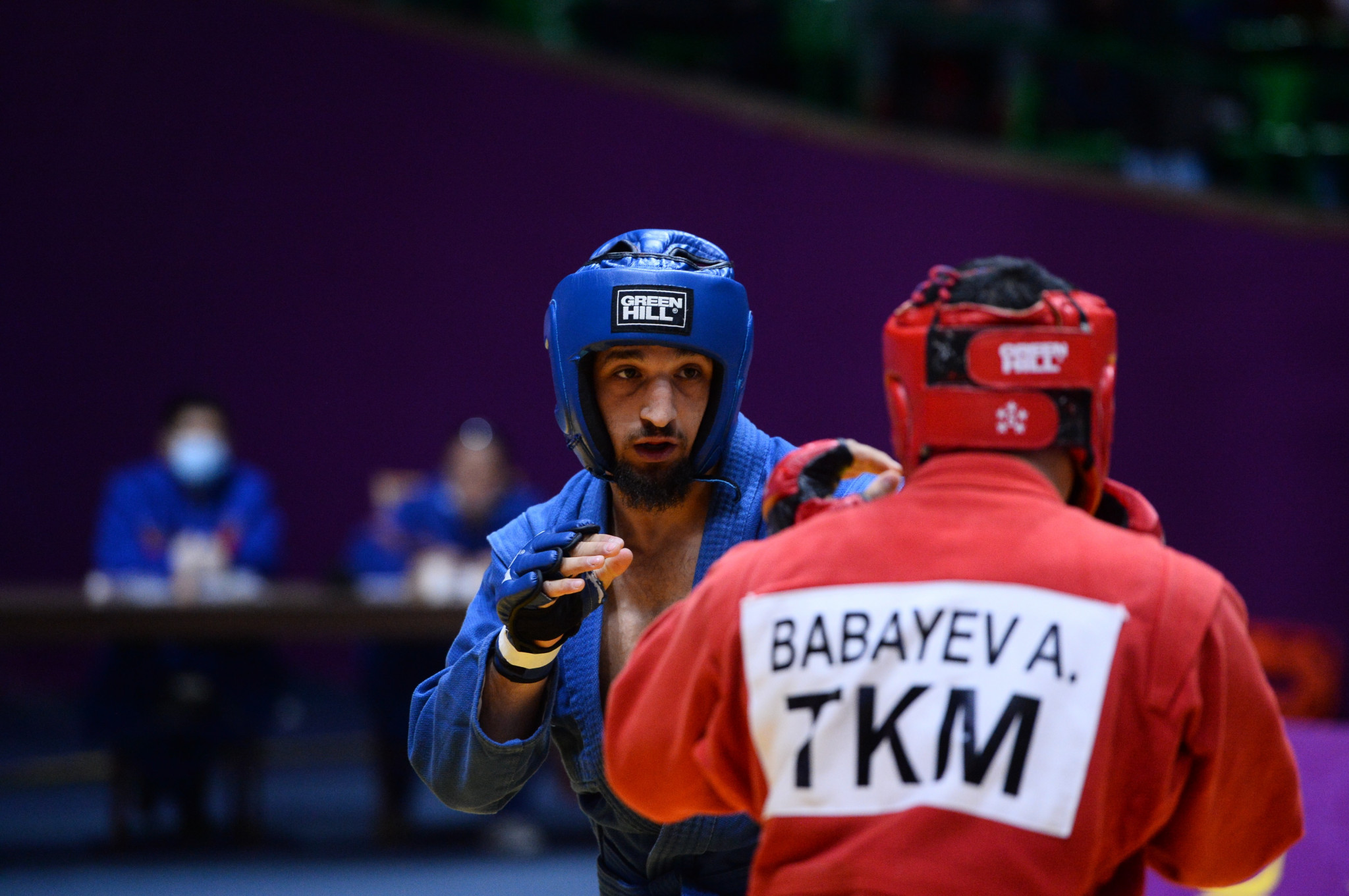 Abdylla Babayev, right, was one of three medallists for Turkmenistan at the World Sambo Championships ©FIAS