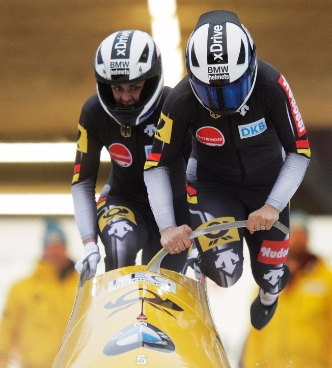 Germany’s Anja Schneiderheinze is well on course for a gold medal after the first two heats of the women’s bobsleigh competition at the IBSF World Championships in Innsbruck, Austria ©Getty Images