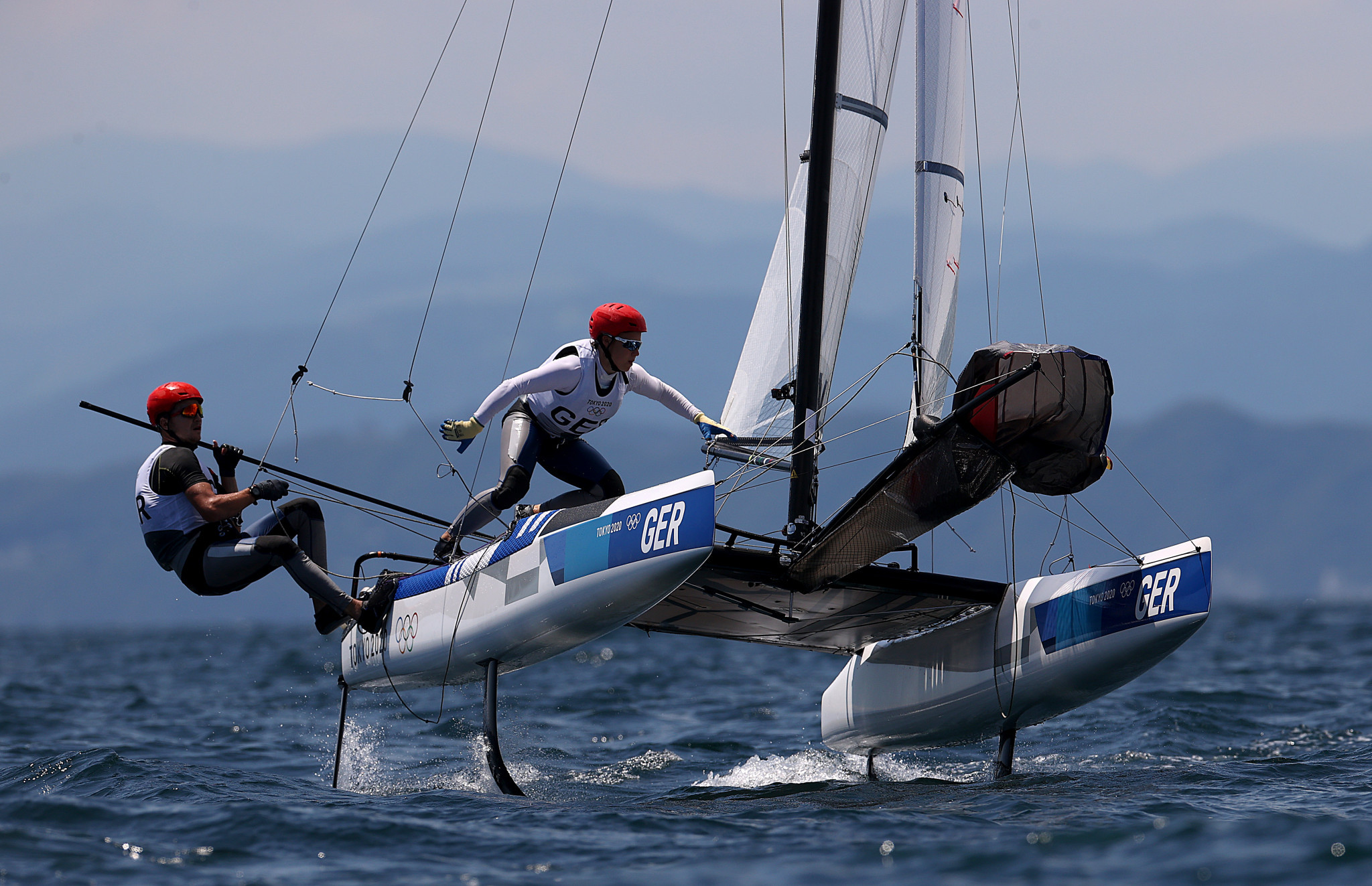 Germany's Nacra 17 bronze medallists Paul Kohlhoff and Alicia Stuhlemmer are in second place at the World Championships ©Getty Images