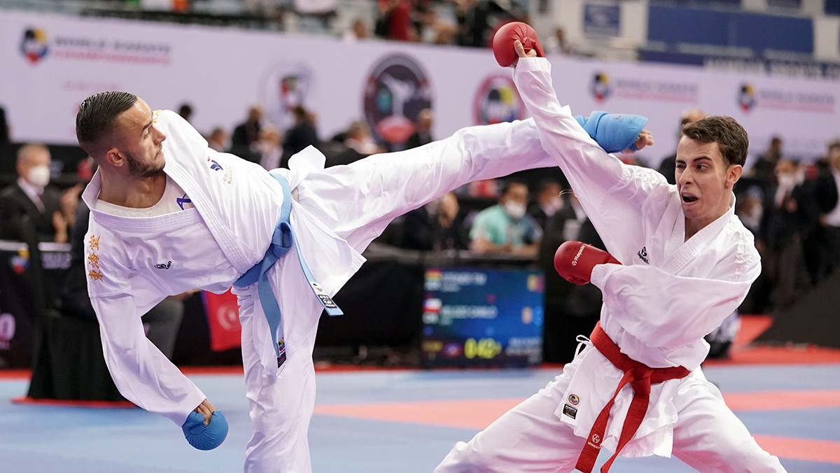 Olympic and double world champion Steven Da Costa, left, has said the decision not to include karate at Paris 2024 is "unfair" ©WKF