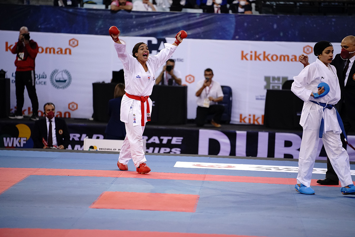 Maria Torres Garcia of Spain celebrates after claiming her first world title ©WKF