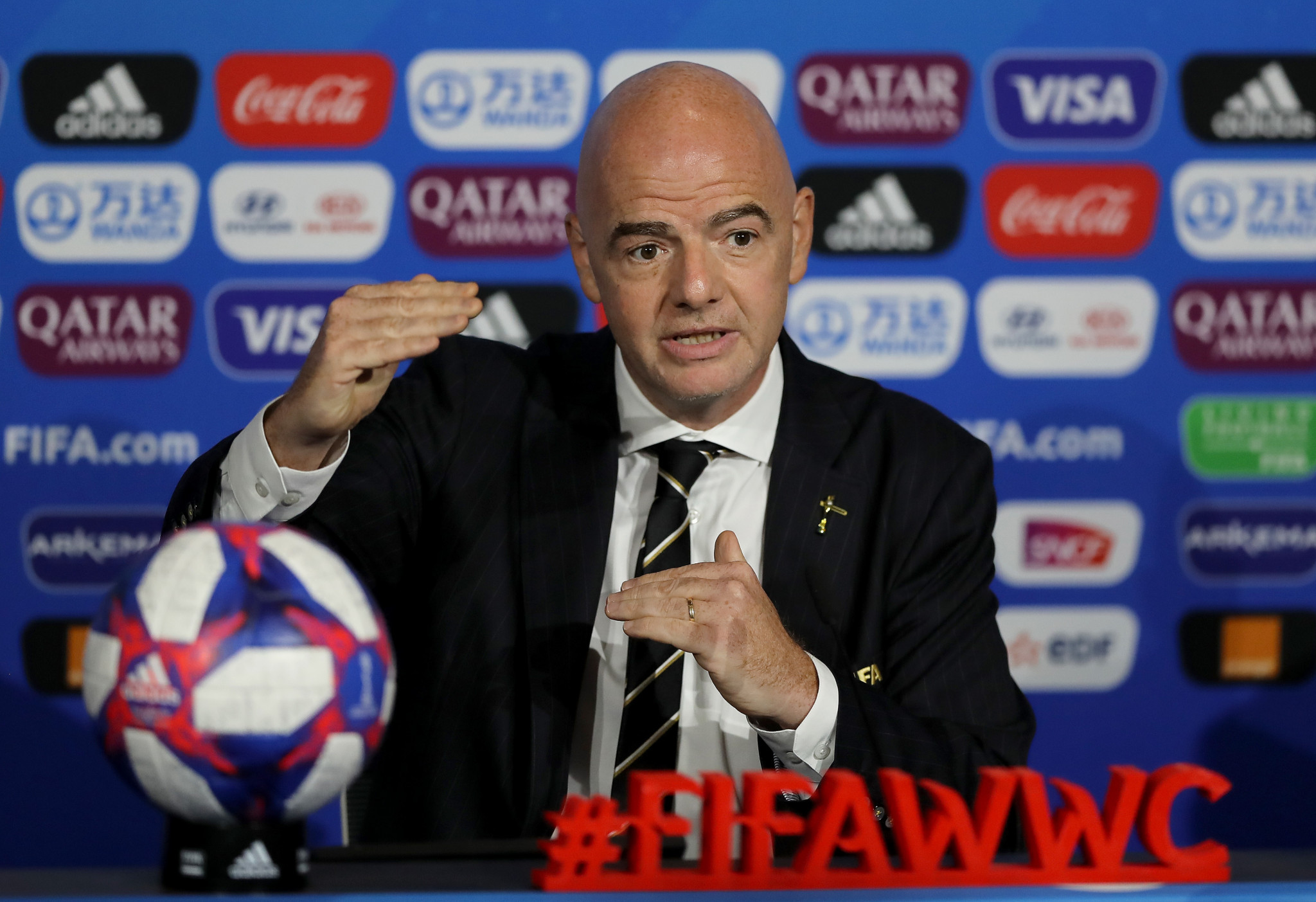 FIFA President Gianni Infantino said he had been encouraged by Qatar 2022's commitment to improving conditions for workers ©Getty Images