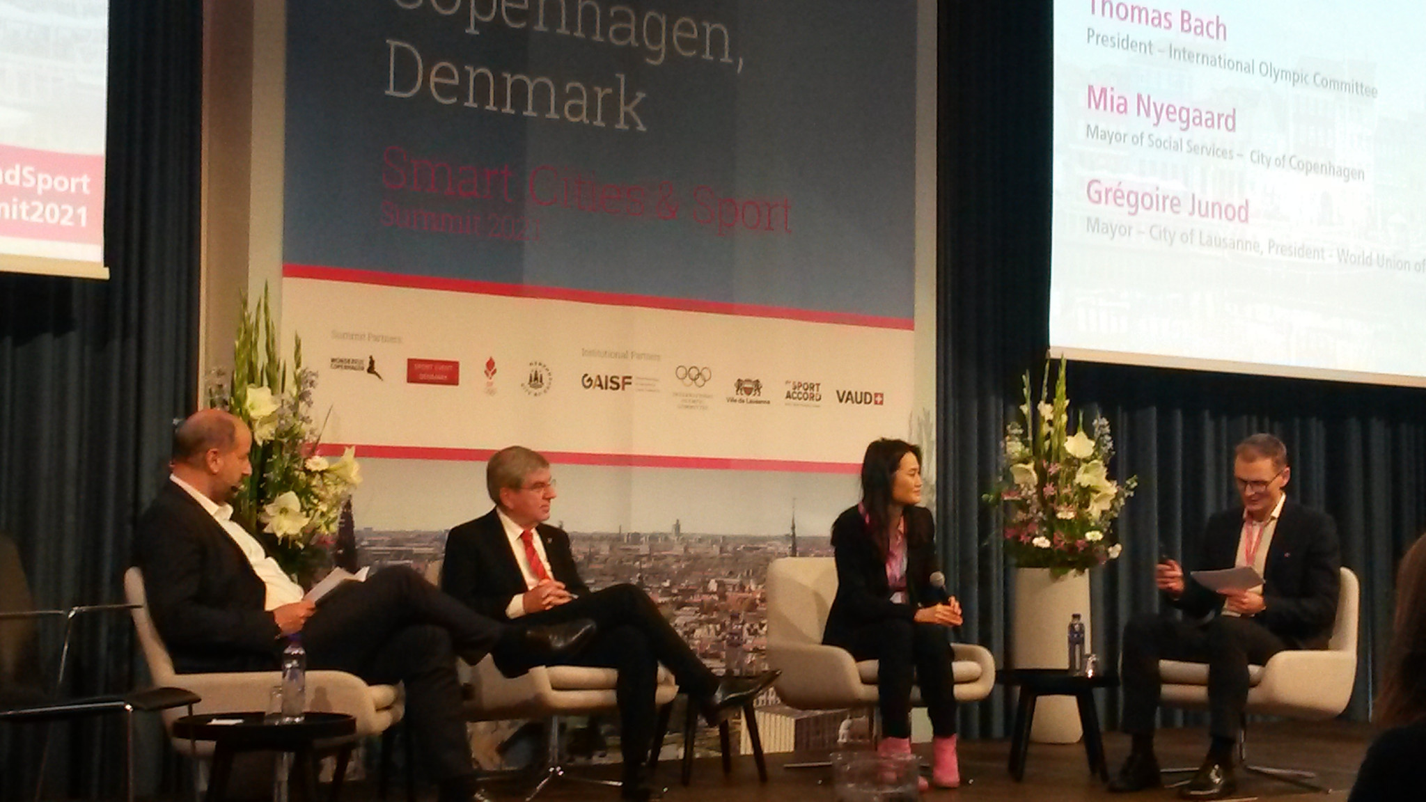 IOC President Thomas Bach, second left, at the Smart Cities & Sport Summit in Copenhagen today @ITG