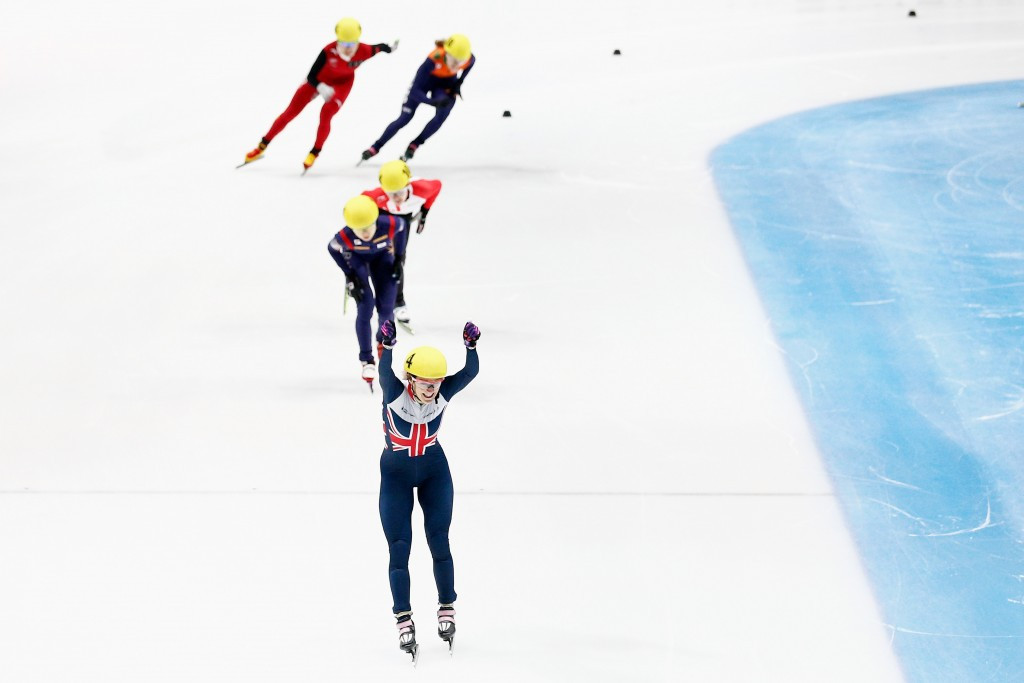 Britain's Elise Christie won the women's 1,000m competition for the second consecutive competition in the Short Track World Cup, beating South Korea's world champion Choi Min-jeong ©Getty Images