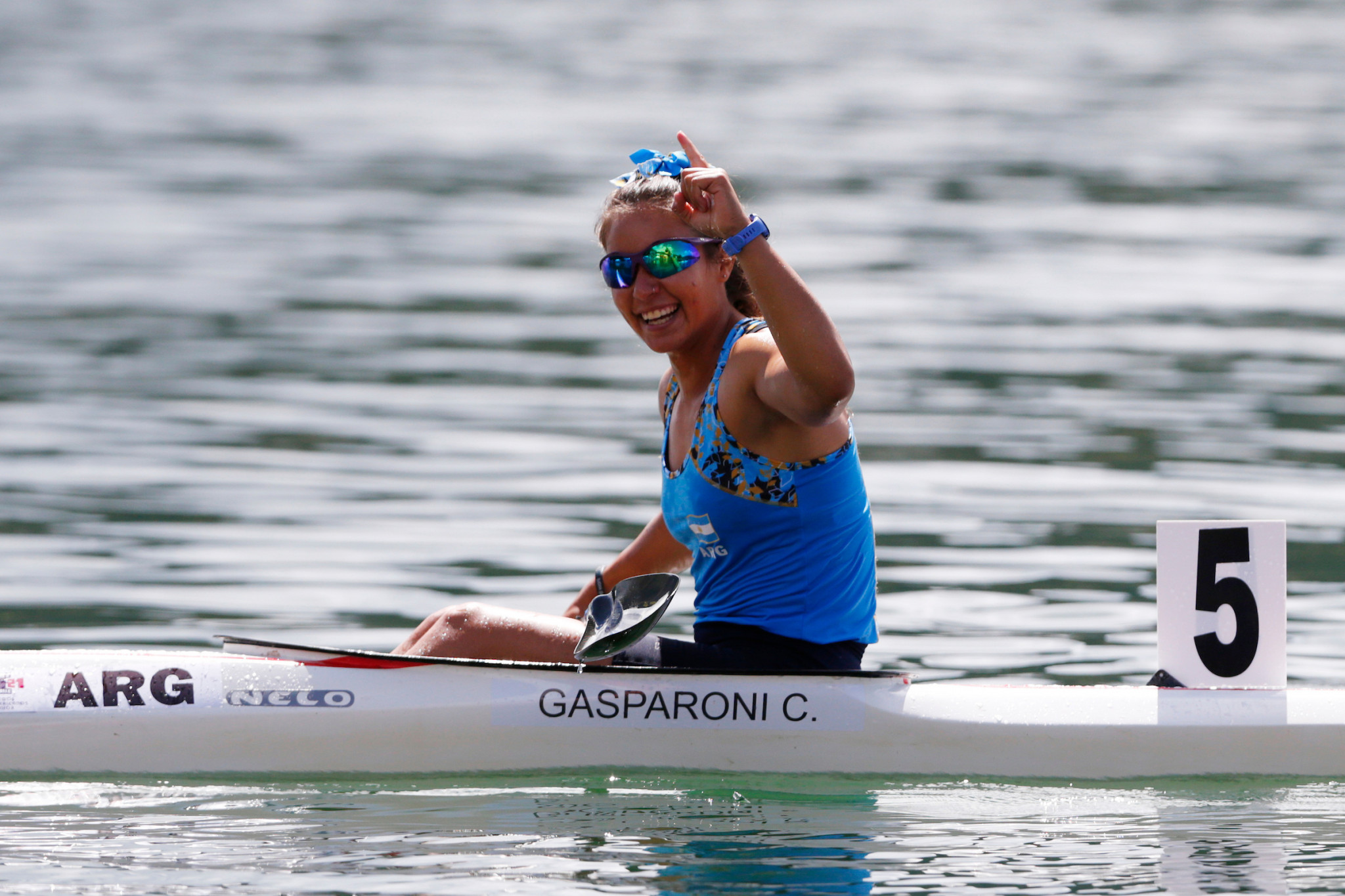 Constanza Gasparoni of Argentina powered to victory in 34.08secs to win the women's K1 200m gold on Lake Calima ©Agencia.Xpress Media