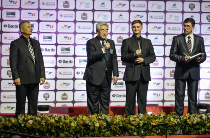 World Taekwondo Federation Chungwon, pictured speaking  at the Closing Ceremony of the World Championships, believes changes could be necessary to keep the sport fresh and exciting ©WTF