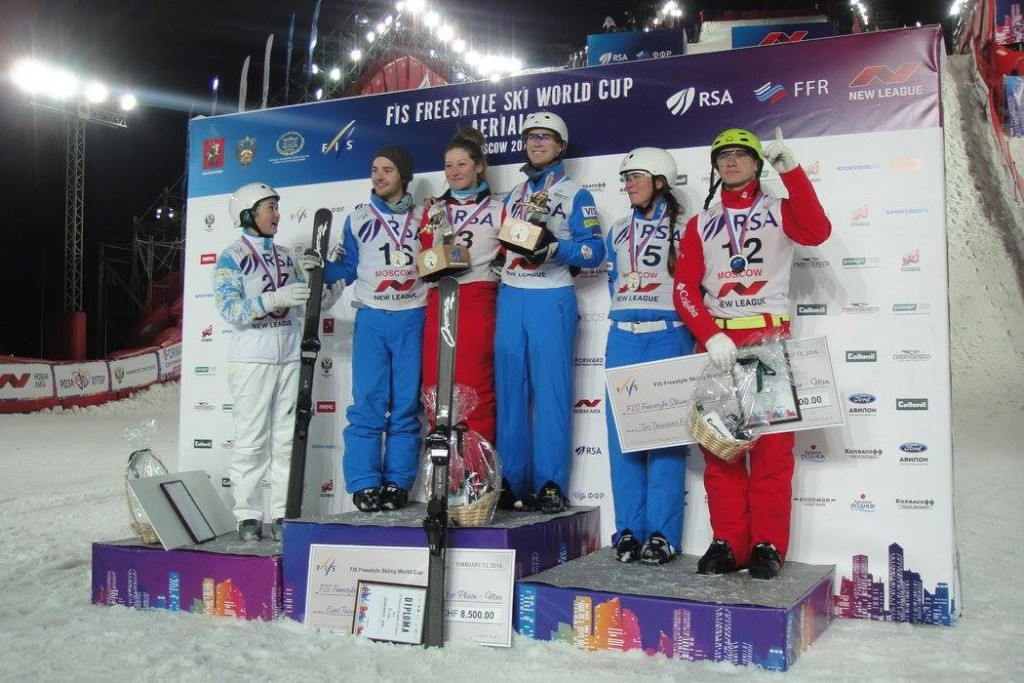 The United States' Mac Bohonnon, winner of the men's event, joined Alina Gridneva on the top of the podium