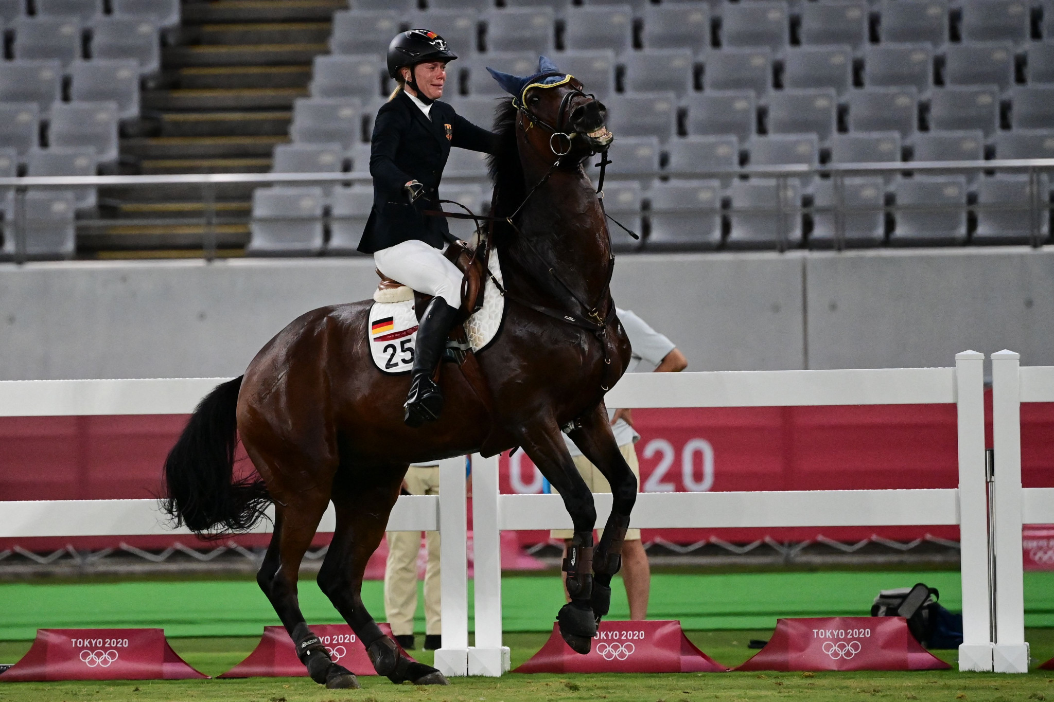 Saint-Boy refused to jump during the riding section of the modern pentathlon competition at the Tokyo 2020 Olympics which sparked the decision to drop riding ©Getty Images