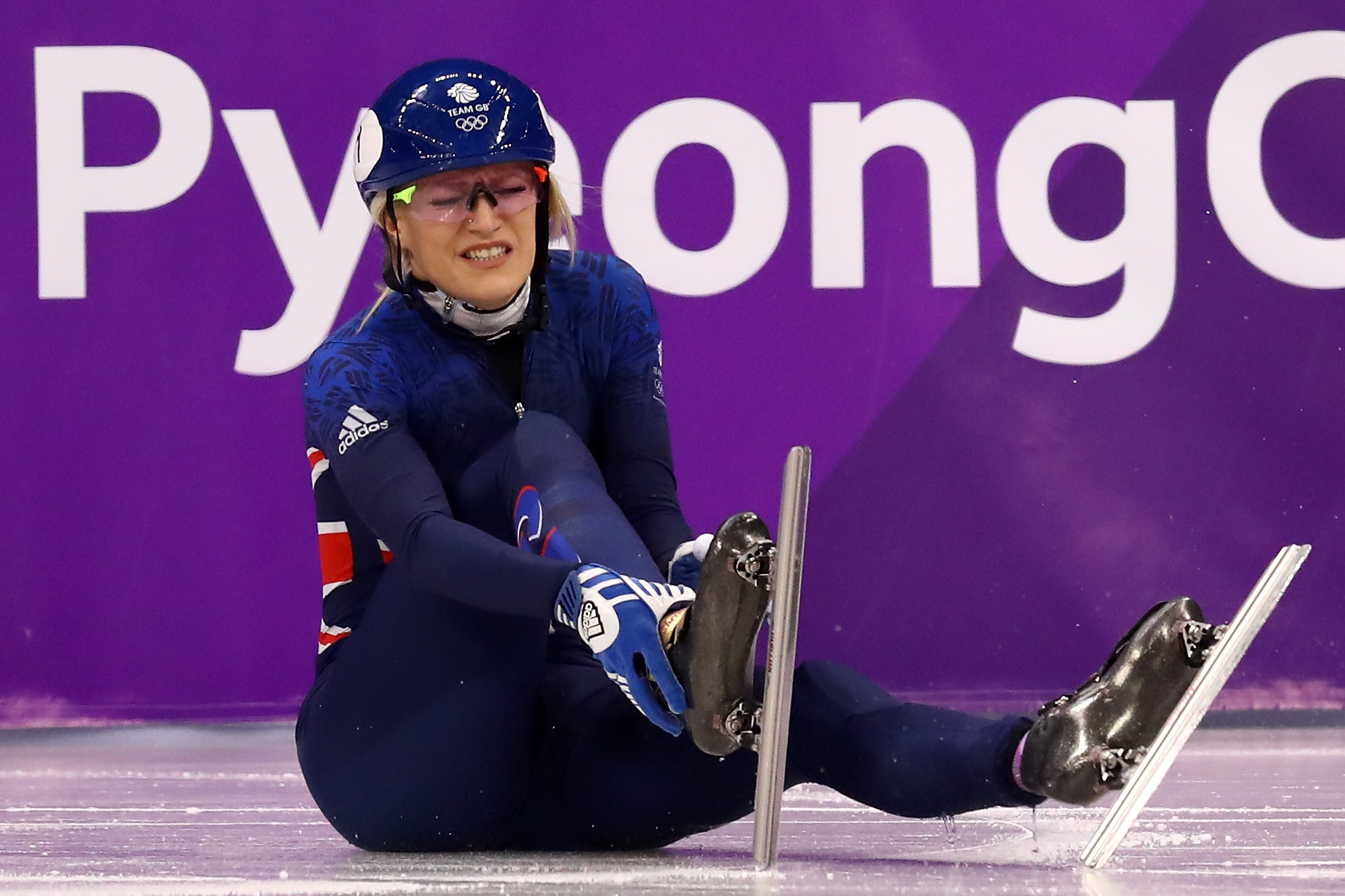Elise Christie has suffered a series of disappointments at the Winter Olympics, including at Pyeongchang 2018 when she injured her ankle ©Getty Images