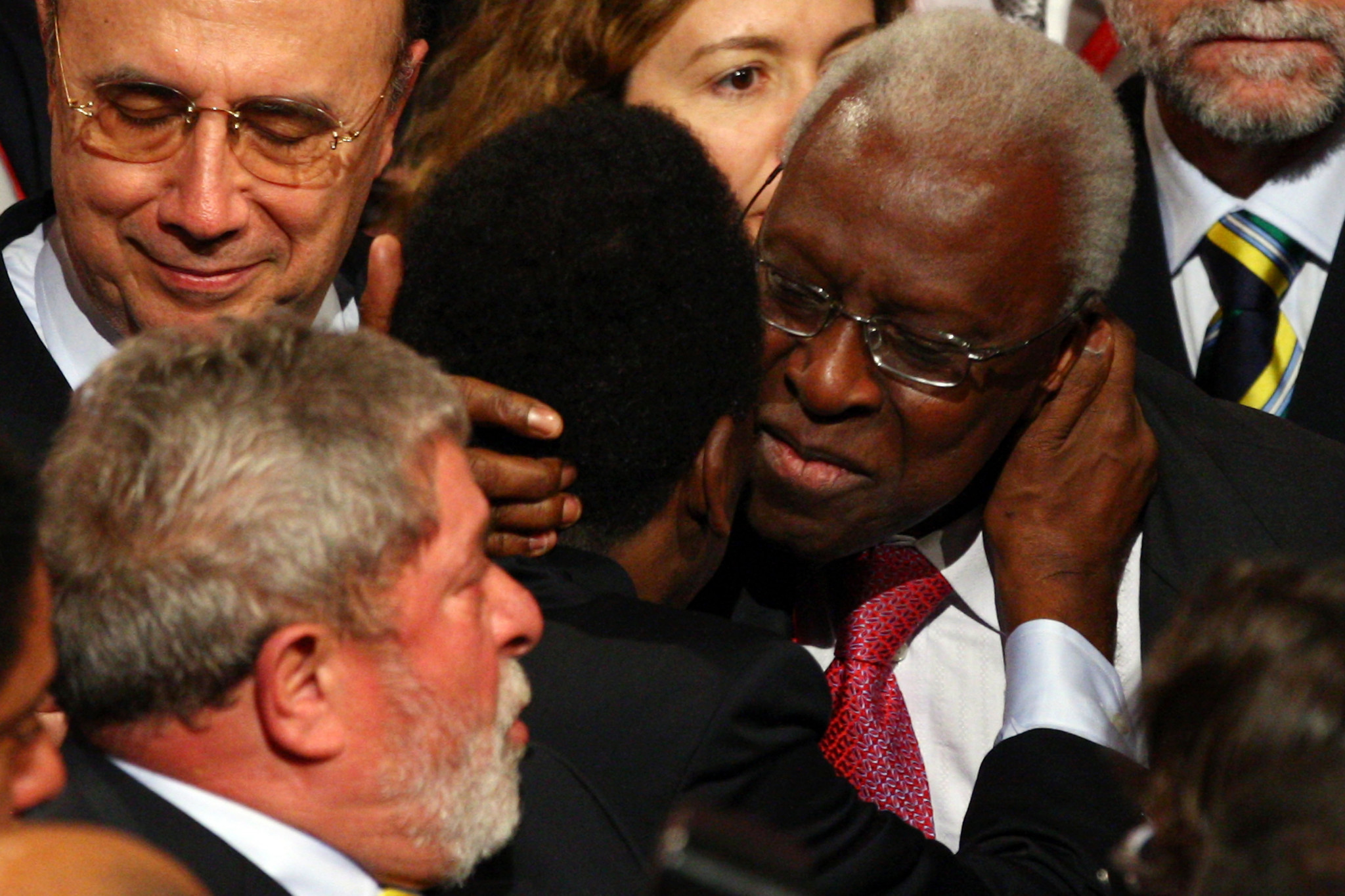 Lamine Diack, right, celebrated the awarding of the 2016 Olympics to Rio, for which has was accused of organising a corruption scheme to buy IOC votes ©Getty Images