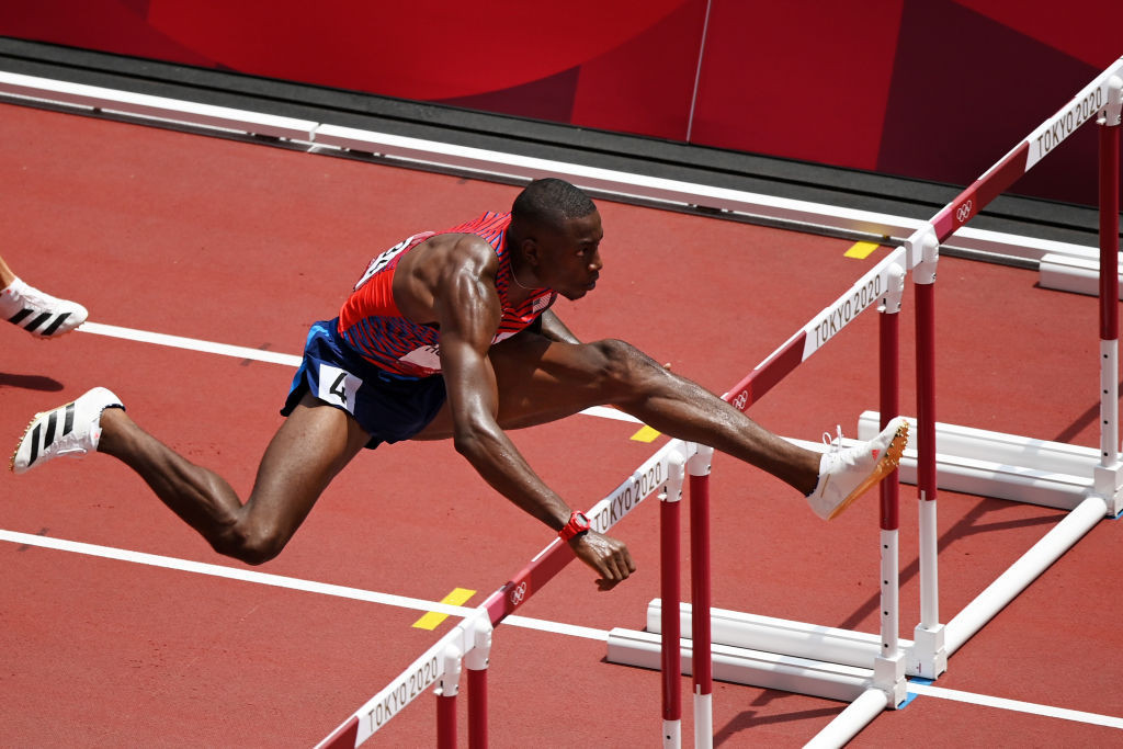 Grant Holloway, world 110m hurdles champion and Olympic silver medallist, has a 400m relay split of 43.75sec to his credit ©Getty Images