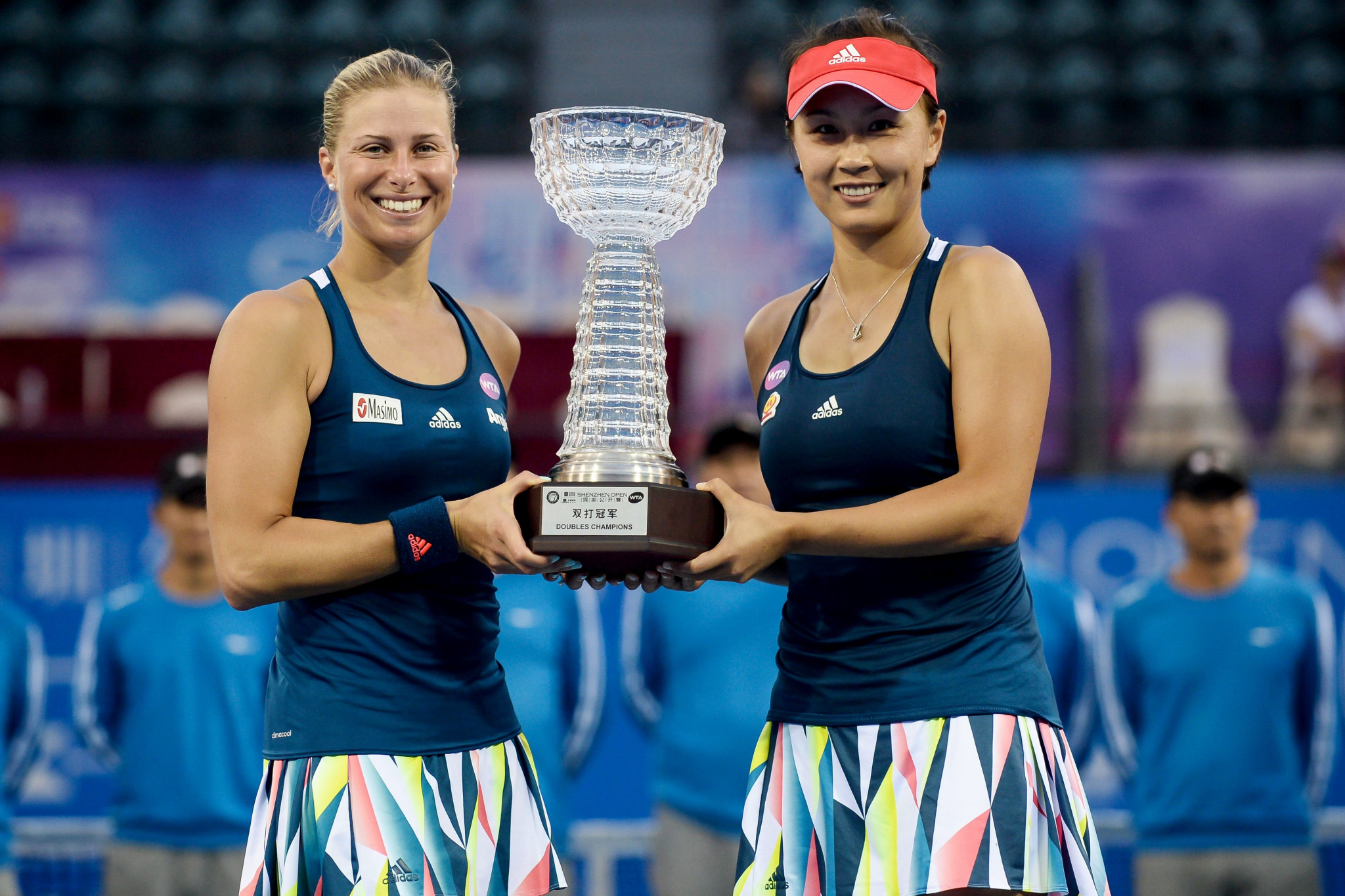 Peng Shuai, right, is a two-time doubles champion at the Shenzhen Open, winning the event with Andrea Hlavackova, left, in 2017 and Yang Zhaoxuan in 2019 ©Getty Images
