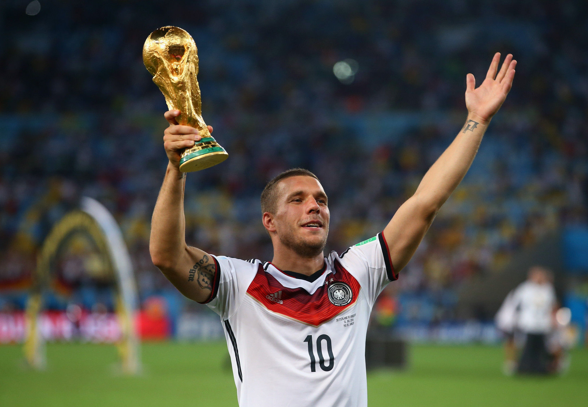 Lukas Podolski won the FIFA World Cup for Germany in 2014, and has also attended the Teqball World Championships in Gliwice ©Getty Images