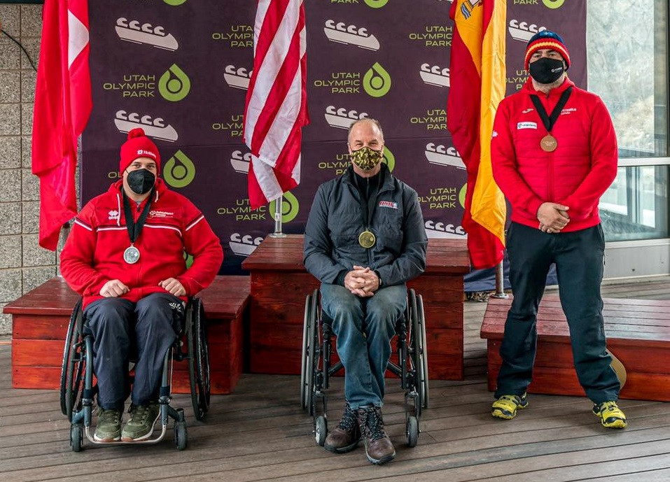 Robert Balk, centre, claimed his third medal from three World Cup races this season ©IBSF