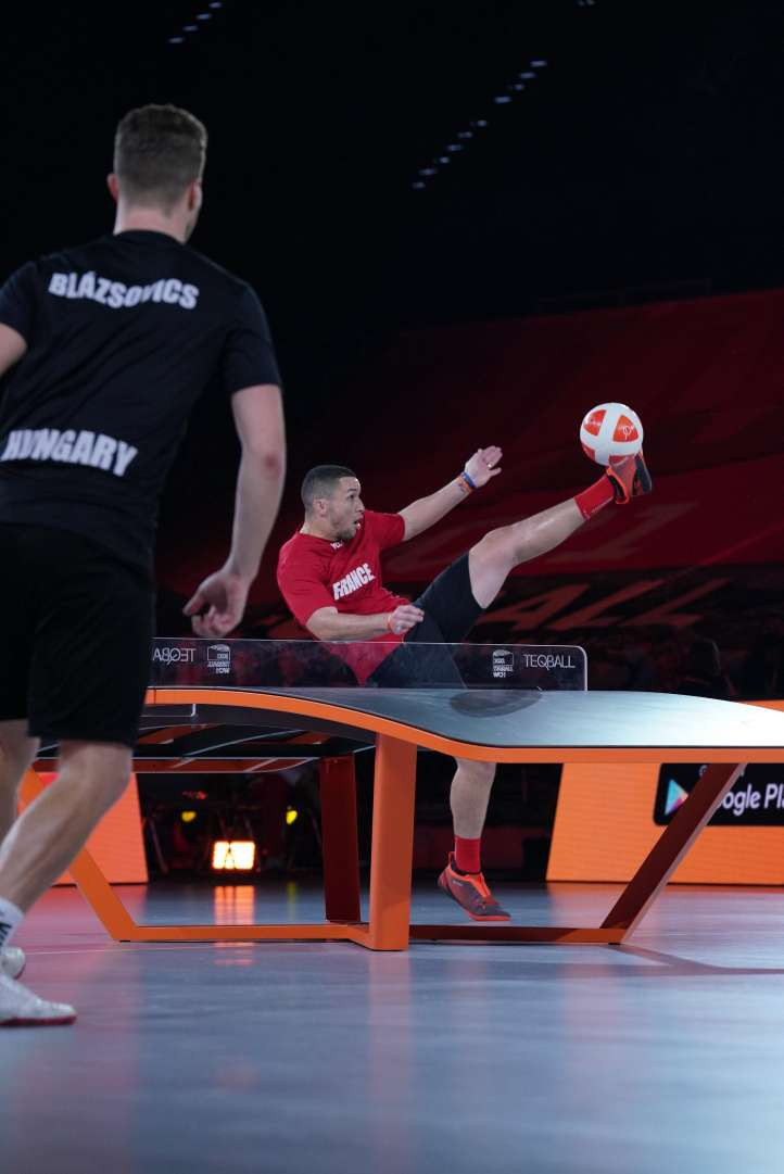 France's Julien Grondin, right, took defending champion Ádám Blázsovics of Hungary, left, to three sets in the men's final ©FITEQ