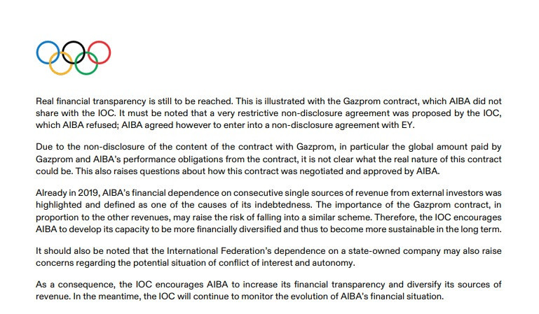 The latest IOC report on AIBA's situation raises concerns over the organisation's finances and a deal with Gazprom ©IOC