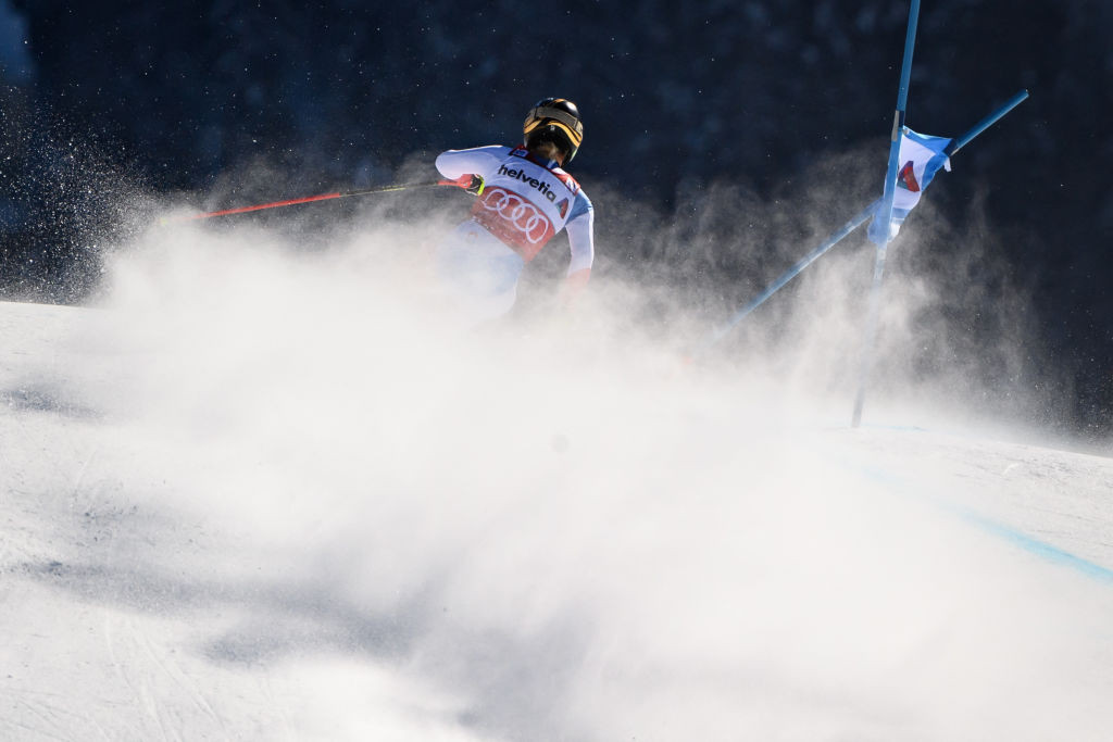 Lara Gut-Behrami crashed out but was able to walk away from the course after treatment ©Getty Images